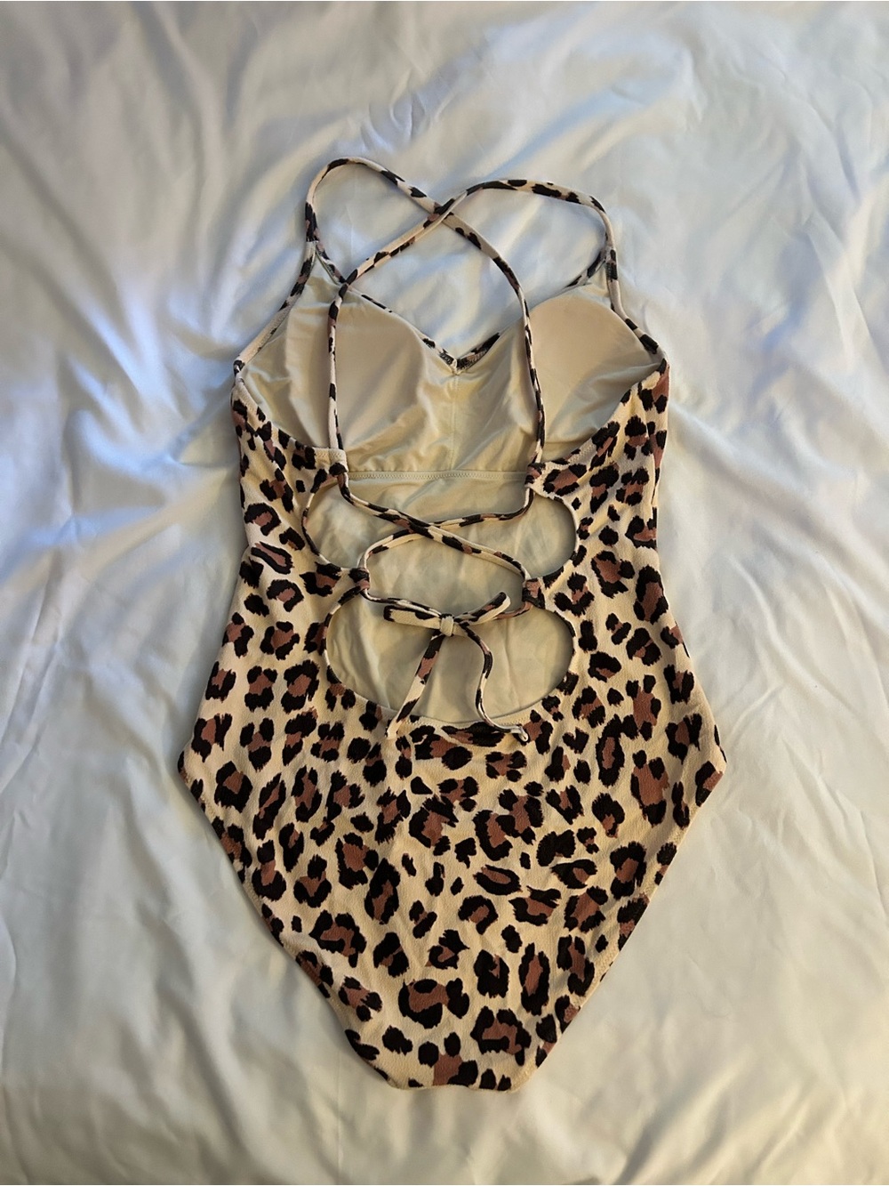 aerie Leopard-Print One-Piece Swimsuit in Cream and Brown. Leopard print - Picture 2 of 3